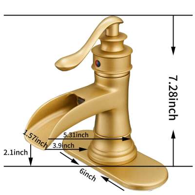 BWE One-Handle Low-Arc Waterfall Gold Bathroom Faucet  with Cover Plate