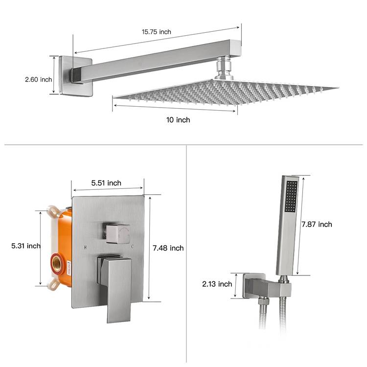 BWE Wall Mounted Luxury Bathroom Shower System With 10 Inch Rainfall Head Shower And Handheld Shower Set