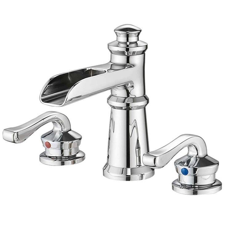 Bwe Cupc Certified Brass Chrome Widespread Two-handle Three Hole Waterfall Low Arc 8-16 Inch Bathroom Sink Faucet